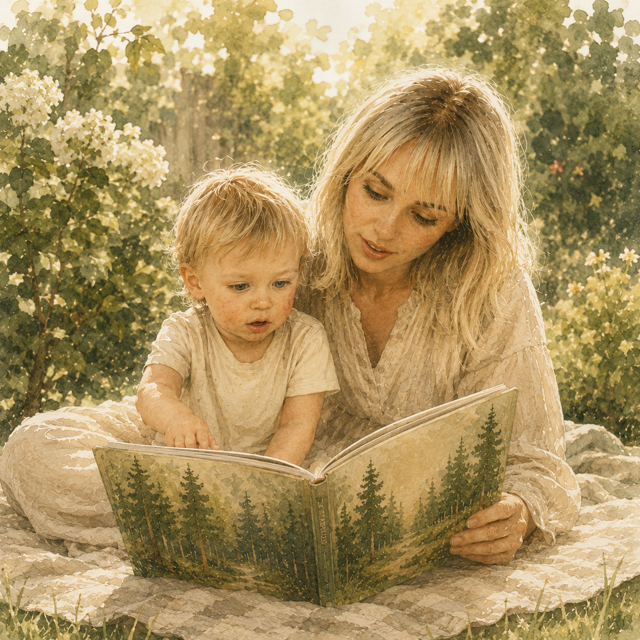 Mamma son läser bok